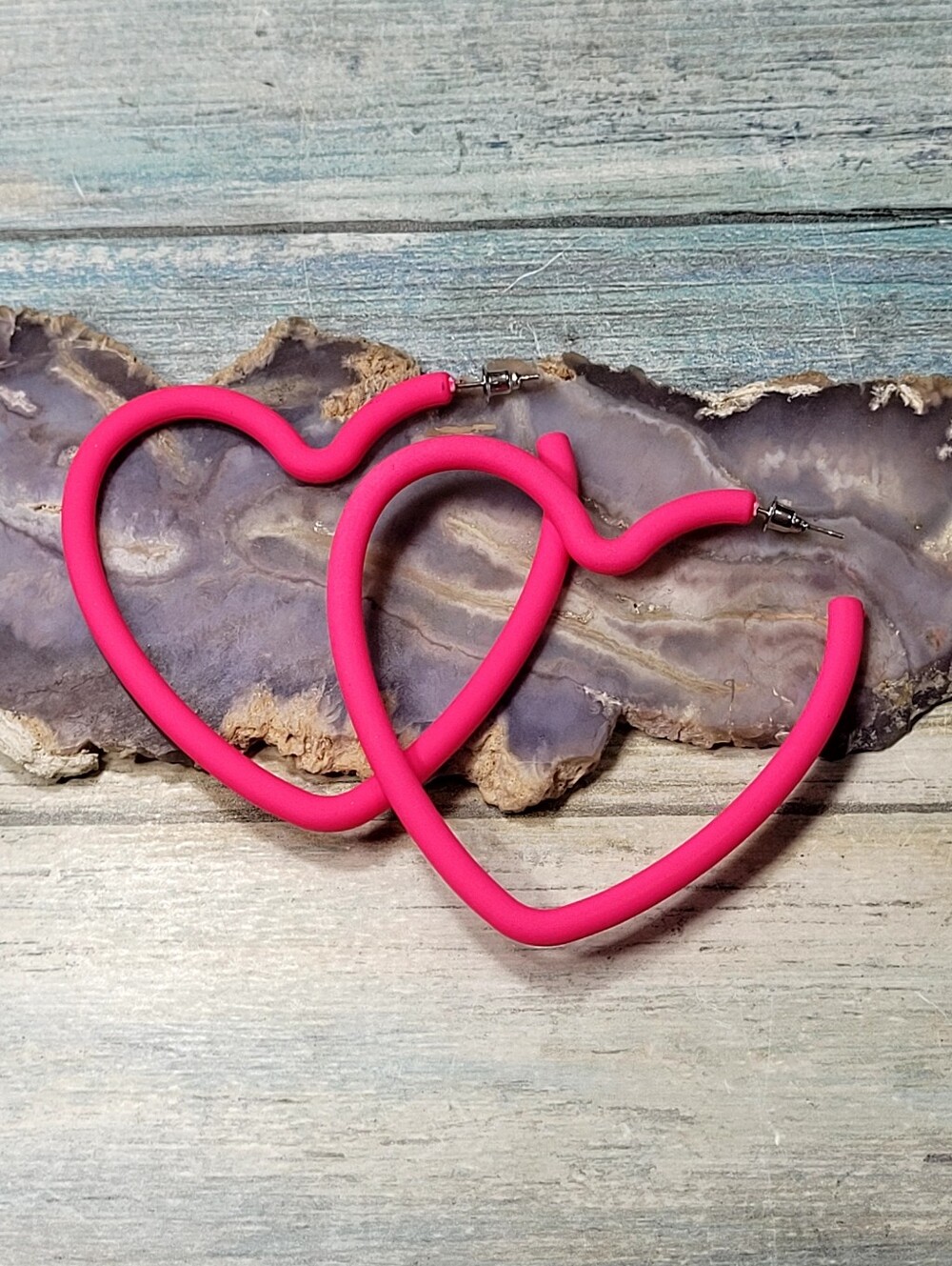 Hot Pink Heart Hoop Earrings - Women Jewelry